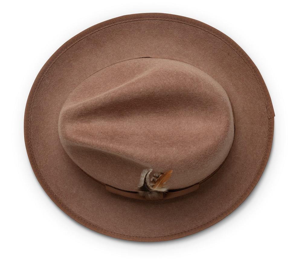 Montique Tan Matching Grosgrain Ribbon 2 ¼" Brim Red Bottom Wool Felt Dress Hat H-75 - Suits & More