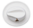 Montique White Matching Grosgrain Ribbon 2 ¼" Brim Red Bottom Wool Felt Dress Hat H-75 - Suits & More