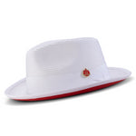 White Wide Brim Red Bottom Braided Pinch Fedora Hat H76
