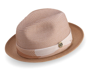 Tan Braided Tone On Tone Stingy Brim Pinch Fedora Hat H2204