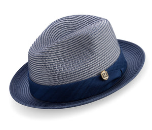 Cosmic Collection: Navy Braided Tone On Tone Stingy Brim Pinch Fedora Hat