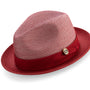 Red Braided Tone On Tone Stingy Brim Pinch Fedora Hat H2205