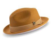 Gold Braided Stingy Brim Pinch Fedora Hat White Bottom H2212