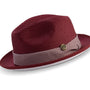 Burgundy Braided White Bottom Stingy Brim Pinch Fedora Hat H2211