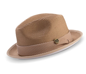 Tan Braided Fedora with White Bottom - Stingy Brim Pinch Crown