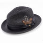 Glossaric Collection: Black Solid Color Pinch Braided Fedora With Matching Satin Ribbon Hat