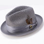 Montique Grey Solid Color Pinch Braided Fedora With Matching Satin Ribbon Hat H34