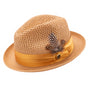 Montique Cognac Solid Color Pinch Braided Fedora With Matching Satin Ribbon Hat H-34