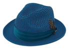 Teal Solid Color Pinch Braided Fedora With Matching Satin Ribbon Hat H-34 - Suits & More