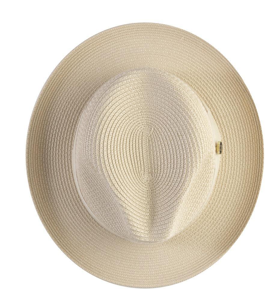 Men's Braided Wide Brim Pinch Fedora Matching Grosgrain Ribbon Hat in Beige H-42 - Suits & More