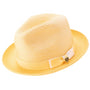 Men's Braided Two Tone Stingy Brim Pinch Fedora Hat in Canary H68
