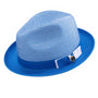 Men's Braided Two Tone Stingy Brim Pinch Fedora Hat in Cobalt H68
