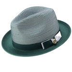 Men's Braided Two Tone Stingy Brim Pinch Fedora Hat in Emerald H68