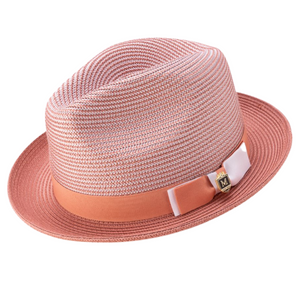 Rubique Collection: Montique Men's Braided Two Tone Stingy Brim Pinch Fedora Hat in Papaya