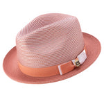 Men's Braided Two Tone Stingy Brim Pinch Fedora Hat in Papaya H68
