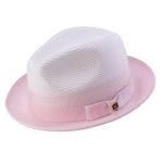 Urbaneer Collection: Two Tone Braided Stingy Brim Pinch Fedora Hat in Pink