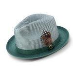 Men's Braided Two Tone Stingy Brim Pinch Fedora Hat in Emerald - H73