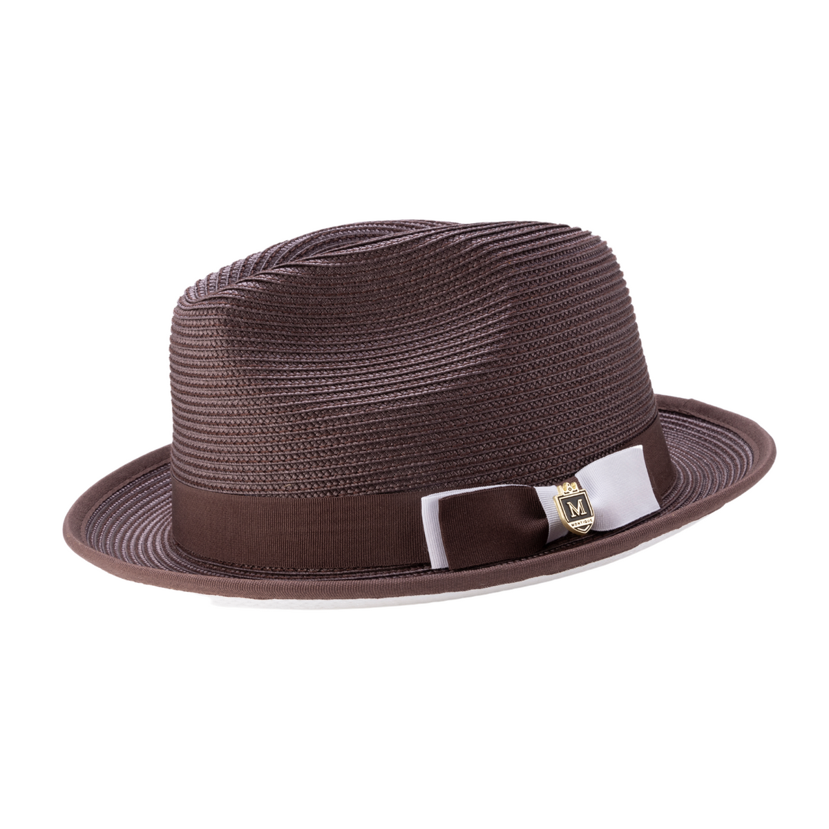 Brown White Bottom Braided Stingy Brim Pinch Fedora Hat H78 – Suits & More