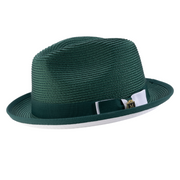 Innovique Collection: Emerald White Braided Stingy Brim Pinch Fedora Hat