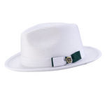 Dazzluxe Collection: White with Emerald Bottom Braided Stingy Brim Pinch Fedora Hat