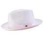 White with Pink Bottom Braided Stingy Brim Pinch Fedora Hat H85
