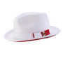 Dazzluxe Collection: White with Red Bottom Braided Stingy Brim Pinch Fedora Hat