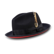 Black Wide Brim Wool Felt Fedora Hat with Red Bottom by Montique