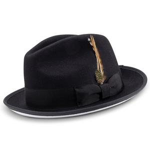 Pristinefy Collection: Montique Black 2 1/4" Brim White Bottom Wool Felt Dress Hat