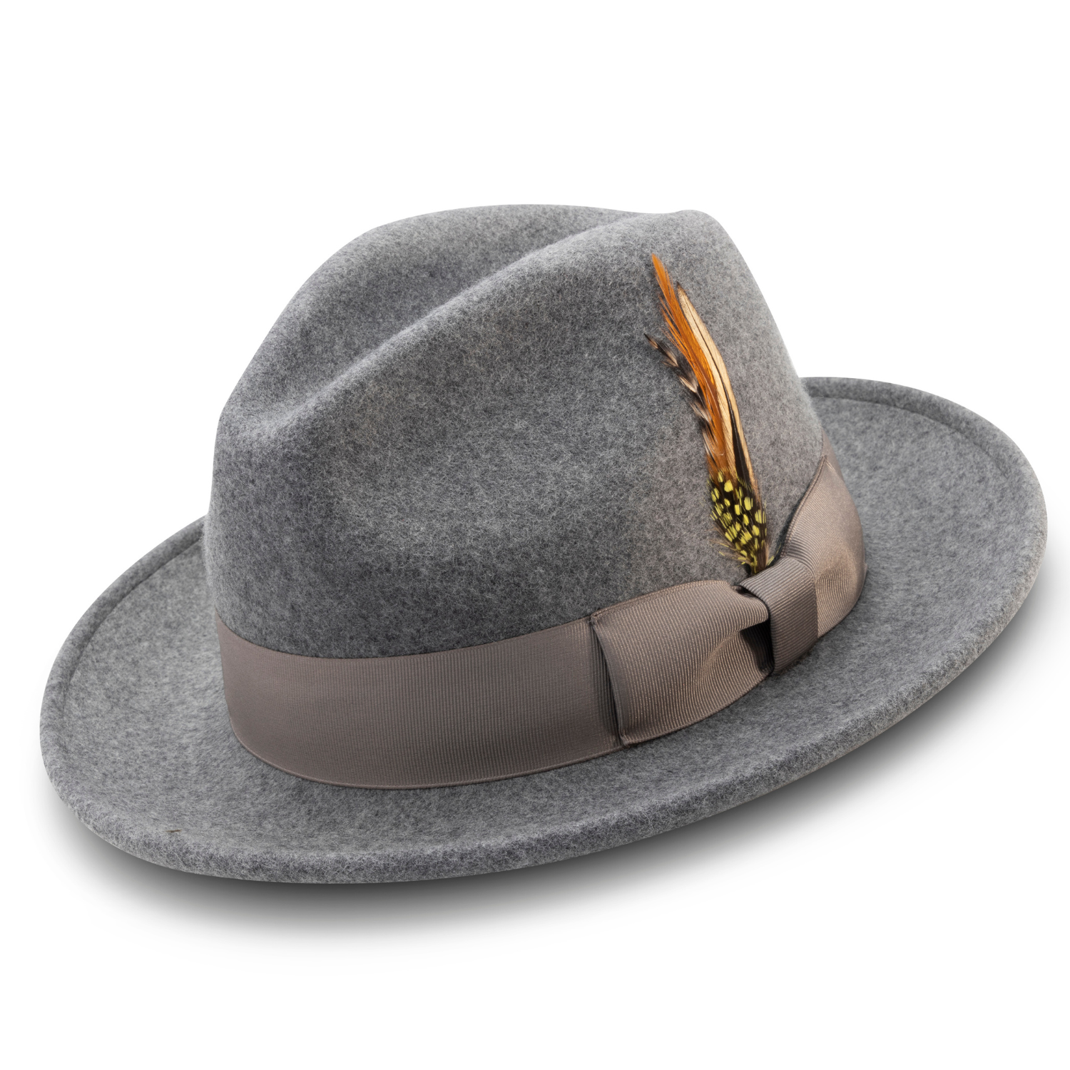 Montique Grey Lightfelt 2 ½" Wide Brim Wool Felt Pinch Hat H-60 - Suits & More