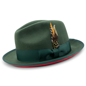 Ambley Collection: Montique Hunter Matching Grosgrain Ribbon 2 3/8" Brim Red Bottom Wool Felt Dress Hat