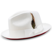 White Wide Brim Wool Felt Fedora Hat with Red Bottom by Montique