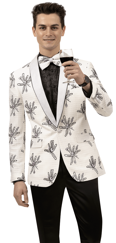 White Flower Pattern Fashion Blazer J127 - Suits & More