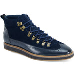 Navy Leather Suede Wingtip Lace Ankle Boots