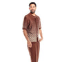 Knitted Fabric Brown Criss Cross Pattern Walking Suit Short Sleeve Set 3115