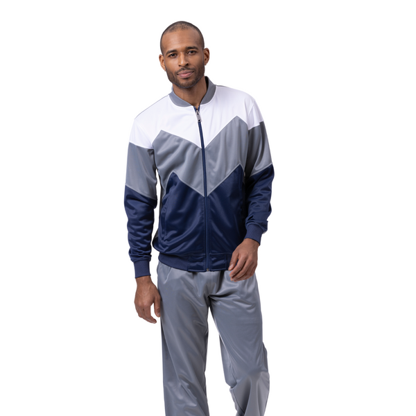 Montique Men's Grey & Navy Chevron Design Sport Tracksuit 2 Piece