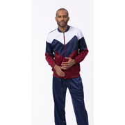 Montique Men's Navy & Burgundy Chevron Design Sport Tracksuit 2 Piece Set JS-29