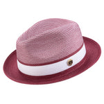 Ivorythm Collection:  Burgundy Two Tone Braided Pinch Fedora Hat H-22