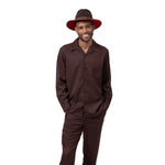 Montique Brown Solid 2 Piece Walking Suit Long Sleeve Shirt Men's Leisure Suit 1641