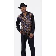 Montique Black Abstract Design 2 Piece Long Sleeve Walking Suit Set 2280