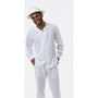 Montique White Geometric Design Tone On Tone 2 Piece Long Sleeve Walking Suit Set 2291