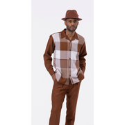 Montique Cognac Plaid Design 2 Piece Long Sleeve Walking Suit Set 2270 - FINAL SALE M/33