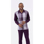 Montique Plum Plaid Design 2 Piece Long Sleeve Walking Suit Set 2270