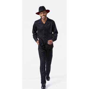 Montique Slate Black Tone On Tone 2 Piece Long Sleeve Walking Suit Set 2290