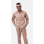 Montique Tan Horizontal Design 2 Piece Long Sleeve Walking Suit Set 2285