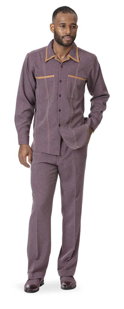 Montique Men's 2 Piece Long Sleeve Denim Walking Suit in Wine - D-778 - Suits & More