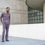 Montique Men's 2 Piece Long Sleeve Shirt Denim Jacket Pants Walking Suit in Solid Wine - DJ-707