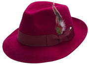 Manta Collection: Montique Men's Wine Fedora Snap Brim Soft Fine Felt Pinch Hat