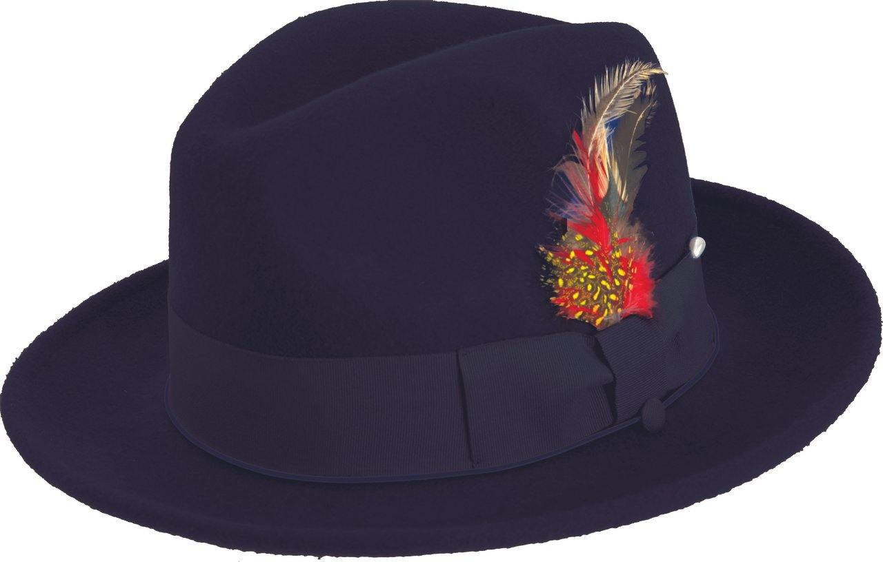 navy felt pinch fedora hat front view