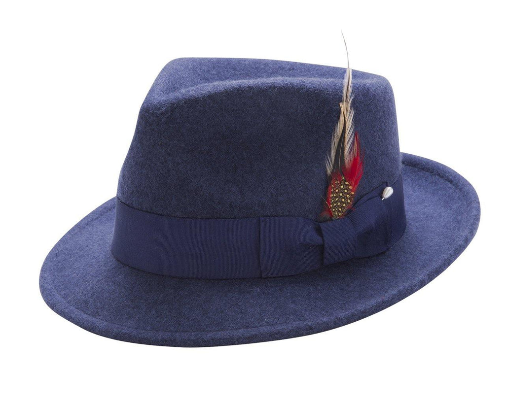Montique Men's Navy Bogart Fedora 2 1/8 Inch Brim Felt Hat H11 - Suits & More