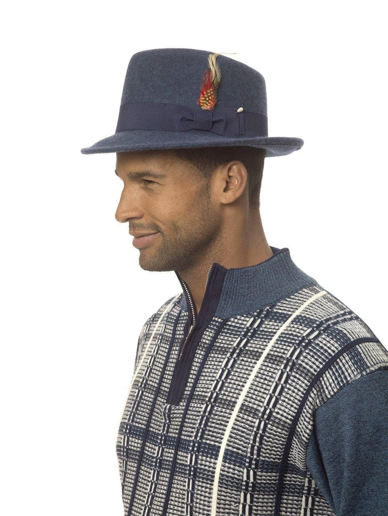 Montique Men's Navy Bogart Fedora 2 1/8 Inch Brim Felt Hat H11 - Suits & More